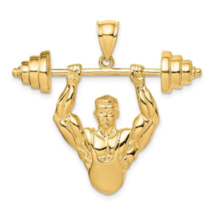 14K Bodybuilder Waist Up with Barbell Pendant