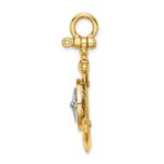 14K Two-tone 3-D Anchor with Compass and Rhodium Needle Charm