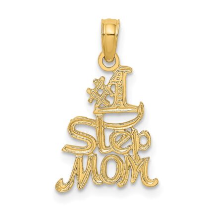14K Polished Engraved #1 STEP MOM Charm