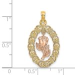 14k Two-Tone Textured Oval Frame with Dangling Rose Charm - Image 4