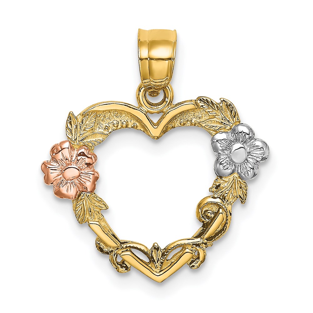 K8981.jpg 14k Two-tone with White Rhodium Flower In Heart Charm - Image 1