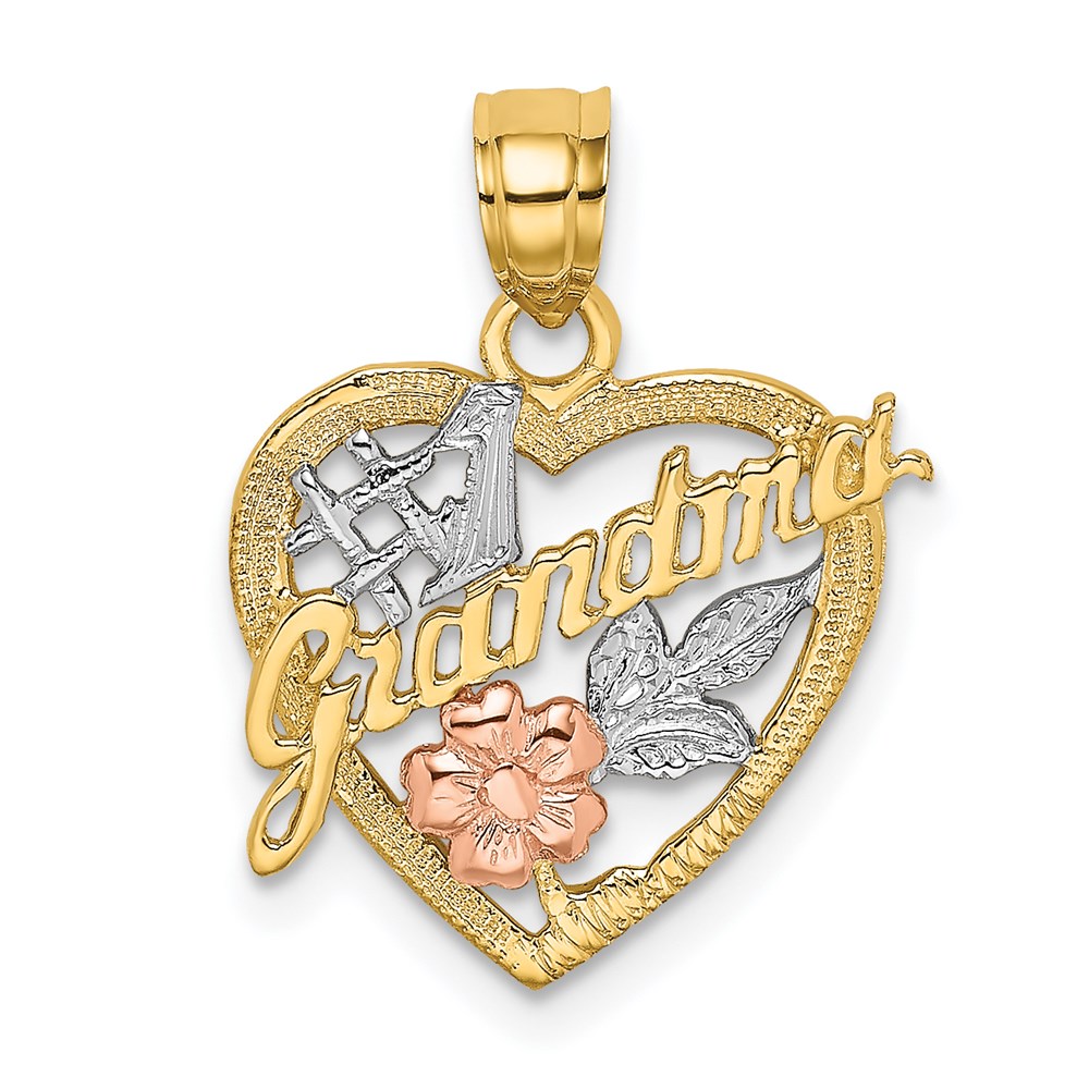 K8991.jpg 14k Two-tone with White Rhodium #1 GRANDMA In Heart Charm - Image 1