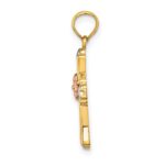 14K Two-tone and White Rhodium Cross with Flower and Hearts Charm - Image 2