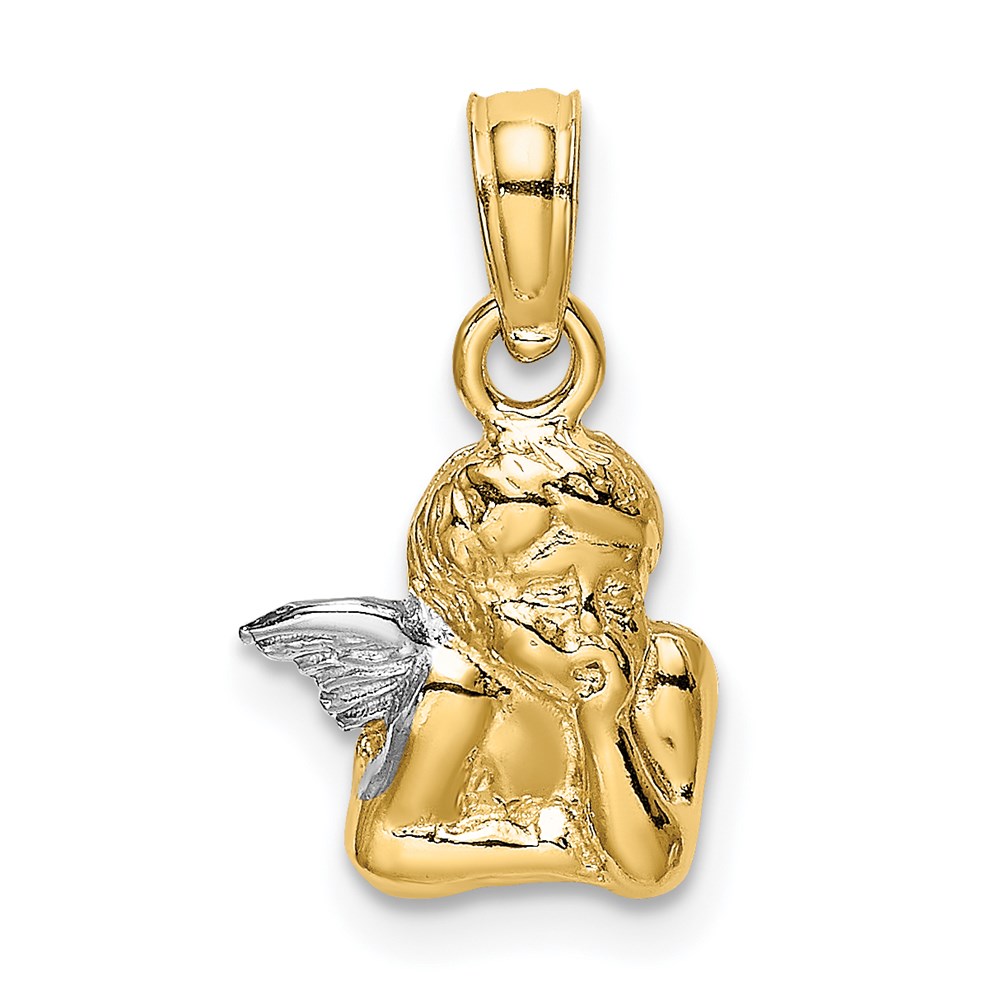 K9001.jpg 14K Angel Resting On Elbow with White Rhodium Wing Charm - Image 1