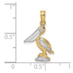 14K with White Rhodium 3-D Small Standing Pelican Charm - Image 3