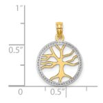 14k and White Rhodium Tree of Life in Round Frame Charm - Image 3