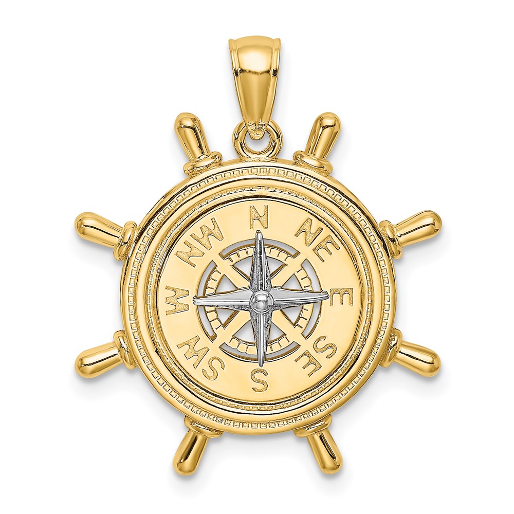 K9023.jpg 14K Two-tone Ships Wheel with Nautical Compass Charm - Image 1