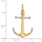 14K and White Rhodium 3-D Anchor with Long T-Bar and Shackle Bail Charm - Image 3