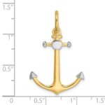 14K and White Rhodium 3-D Anchor with Shackle Bail Charm - Image 3