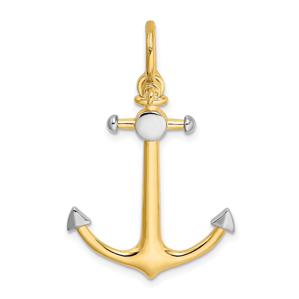 K9030.jpg 14K and White Rhodium 3-D Anchor with Shackle Bail Charm - Image 1