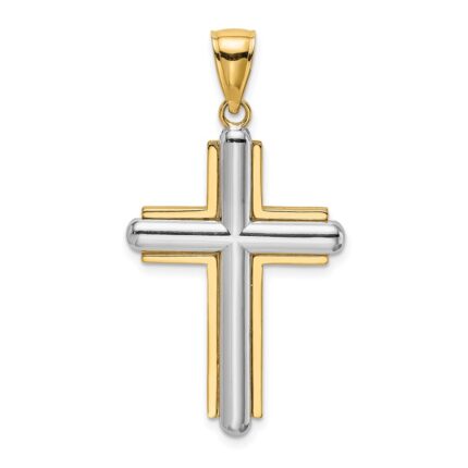 14K Two-tone Beveled Cross Charm