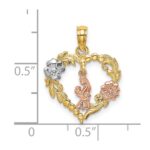 14k Two-tone with White Rhodium Mother and Baby with Flowers In Heart Charm - Image 3