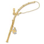 14K and White Rhodium 3-D Moveable Fishing Pole with Reel Charm - Image 4