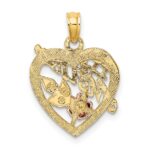 14K Two-tone with White Rhodium #1 MOTHER Heart with Flower Charm - Image 4