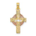 14K Two-Tone Cut-Out Dove On Cross Charm