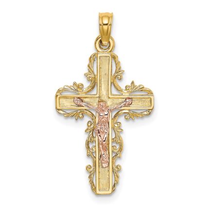 14k Two-Tone with Lace Trim Crucifix Charm