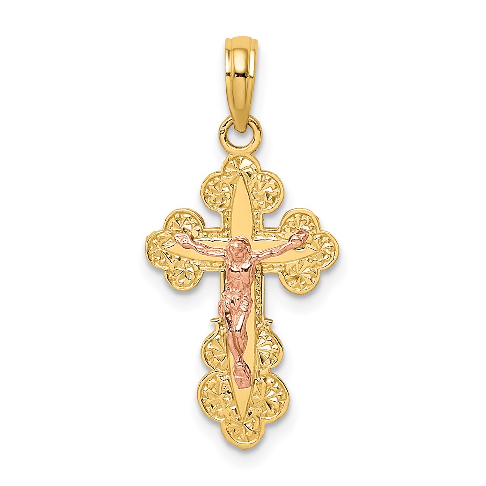 K9056.jpg 14K Two-Tone Crucifix with Scallop Trim Charm - Image 1