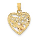 14k Two-tone with White Rhodium #1 SISTER In Heart with Flowers Charm - Image 4