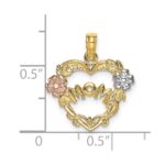 14k Two-tone with White Rhodium MOM Heart with Flowers Charm - Image 3