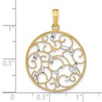 14K and White Rhodium Floral Medallion Pendant Charm - Image 3