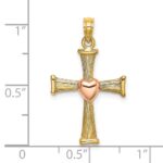 14k Two-Tone Textured Finish Cross with Heart Charm - Image 3
