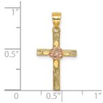 14k Two-Tone Textured Cross with Flower Charm - Image 3