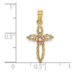 14k Two-tone Cut-Out Cross with Flower Charm - Image 3