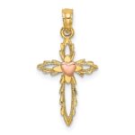 14k Two-Tone Cross with Heart Charm