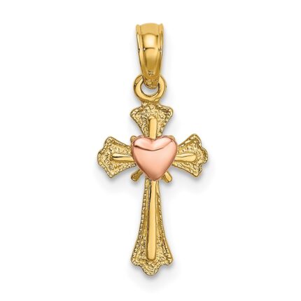 14k Two-Tone Cross with Heart Charm