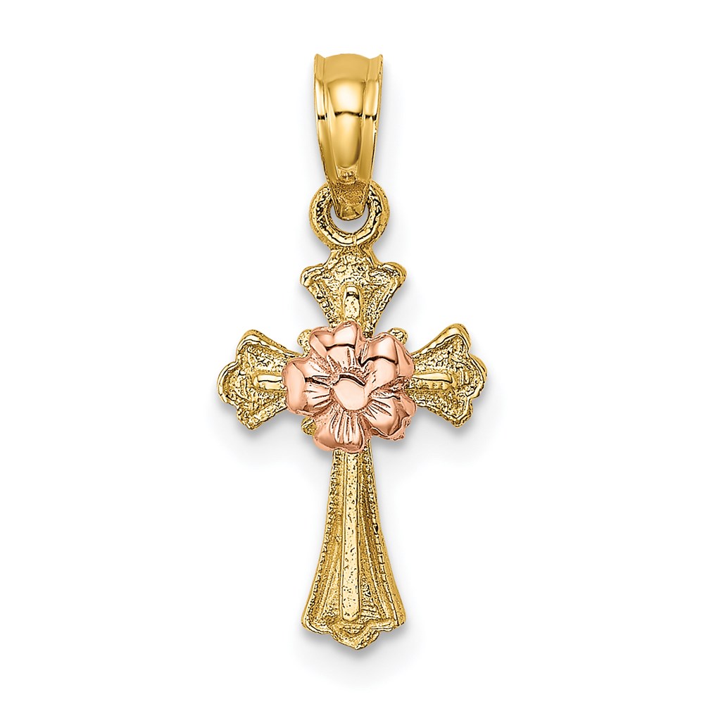 K9097.jpg 14k Two-Tone Cross with Small Flower Charm - Image 1