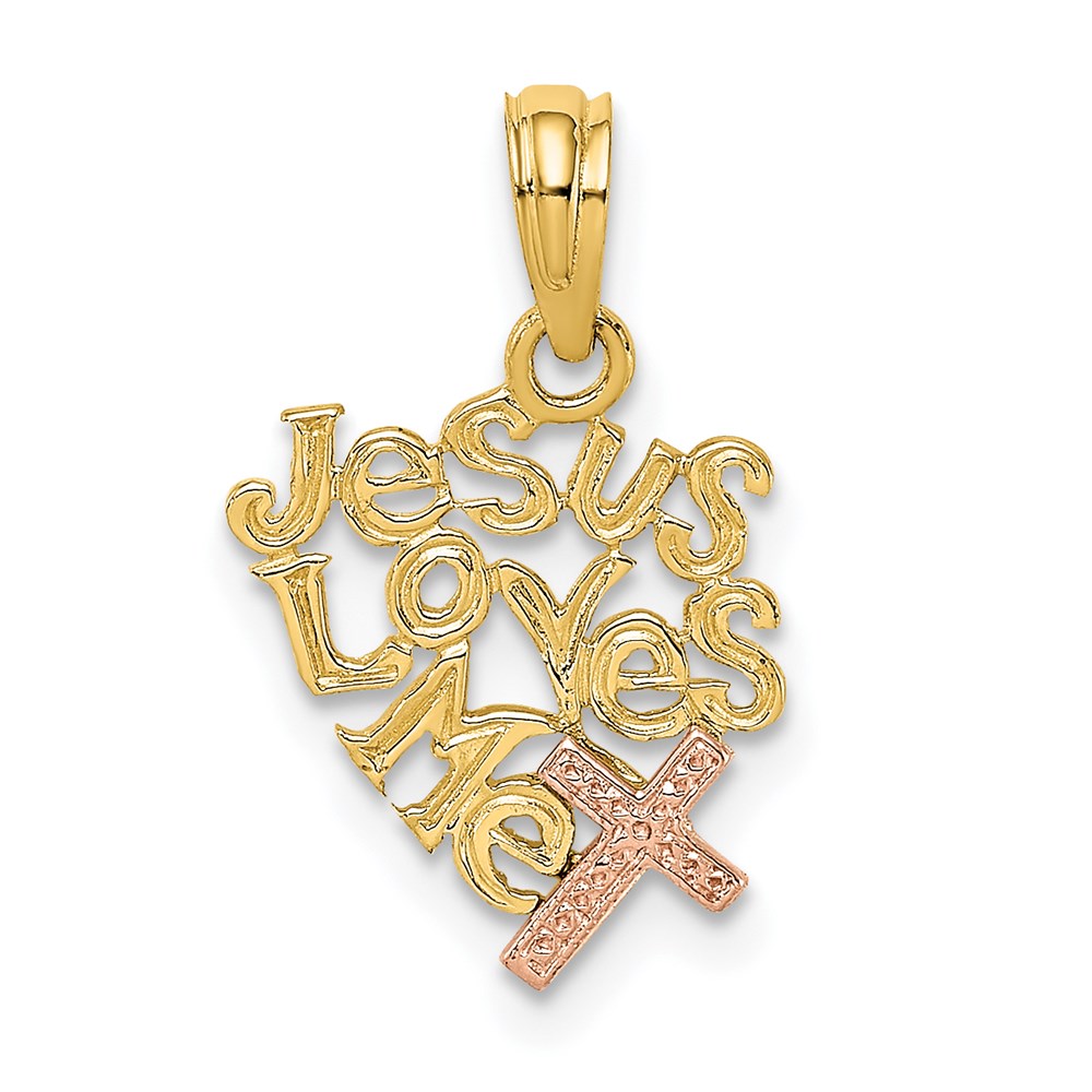 K9113.jpg 14K Two-Tone JESUS LOVES ME with Cross Charm - Image 1