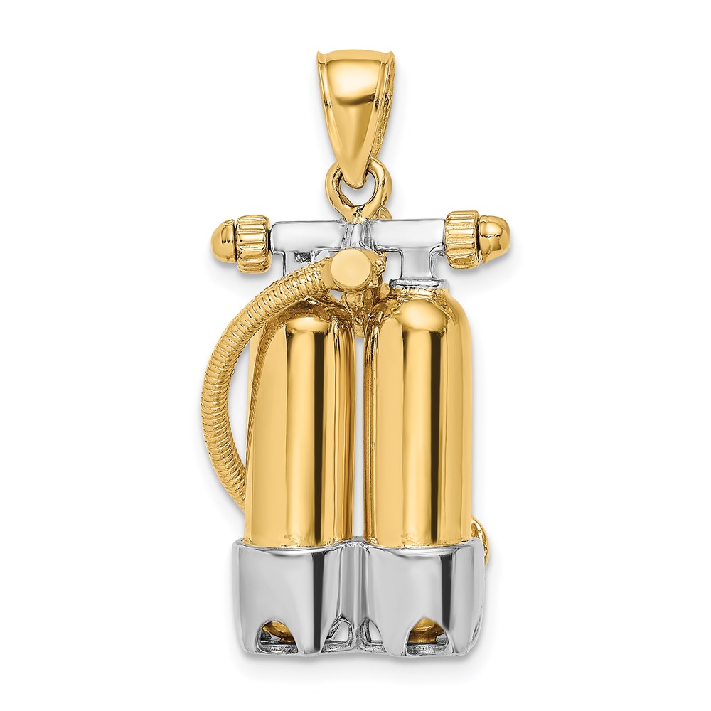 K9118.jpg 14K and White Rhodium 3-D Double Scuba Tanks with Air Hose Charm - Image 1