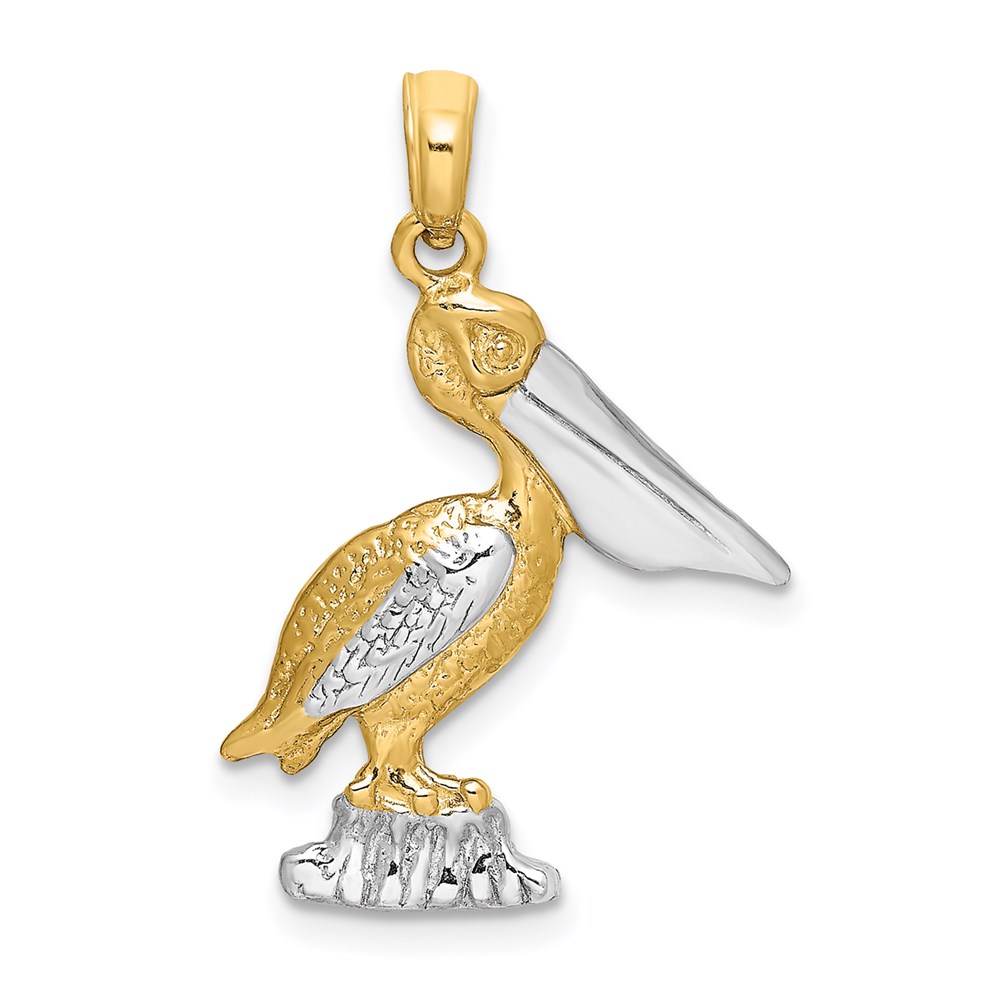 K9122.jpg 14K with White Rhodium Standing Pelican Charm - Image 1