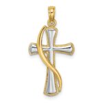 14K with White Rhodium Cross with Drape Charm