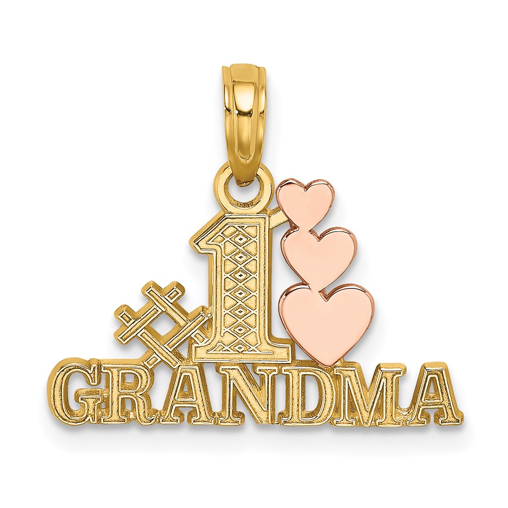 K9129.jpg 14k Two-Tone #1 GRANDMA with Three Hearts Charm - Image 1