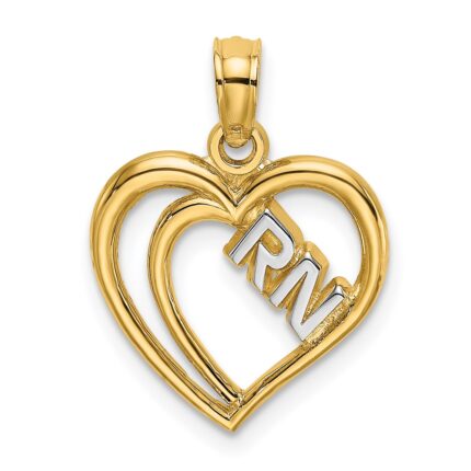 14k and White Rhodium RN Inside Double Hearts Charm