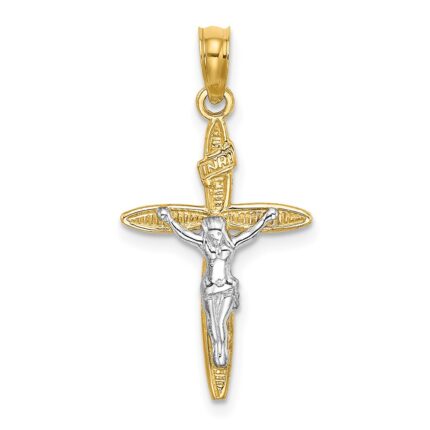 14K and White Rhodium INRI Crucifix Charm