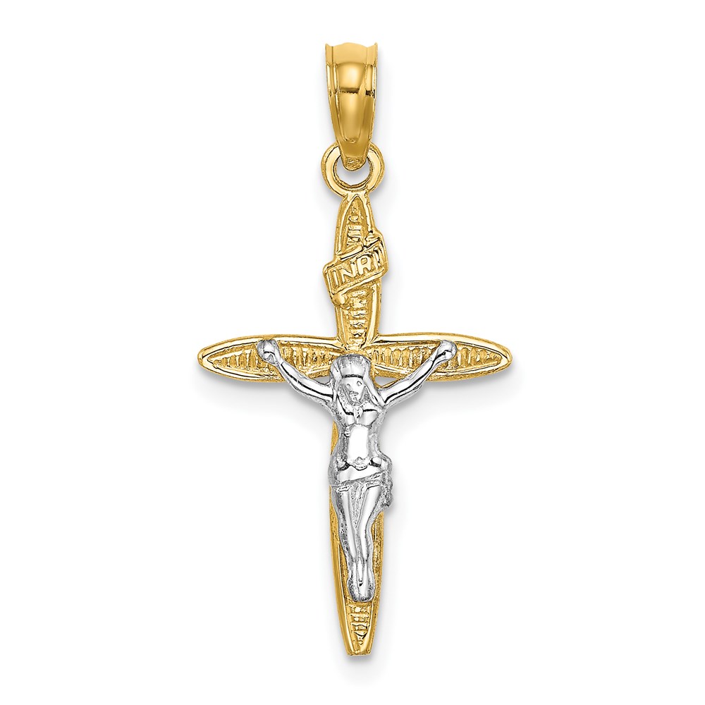 K9140.jpg 14K and White Rhodium INRI Crucifix Charm - Image 1