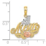 14k Two-tone with White Rhodium #1 MOM with Flower Charm - Image 3