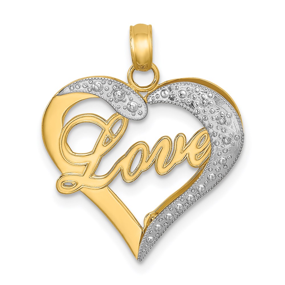 K9155.jpg 14k with White Rhodium Heart Diamond-cut LOVE Charm - Image 1