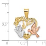 14k Two-tone and White Rhodium AMOR Heart with Doves Charm - Image 4