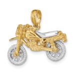 14k Two-tone 3-D Dirt Bike Motorcycle with Moveable Wheels Charm - Image 5