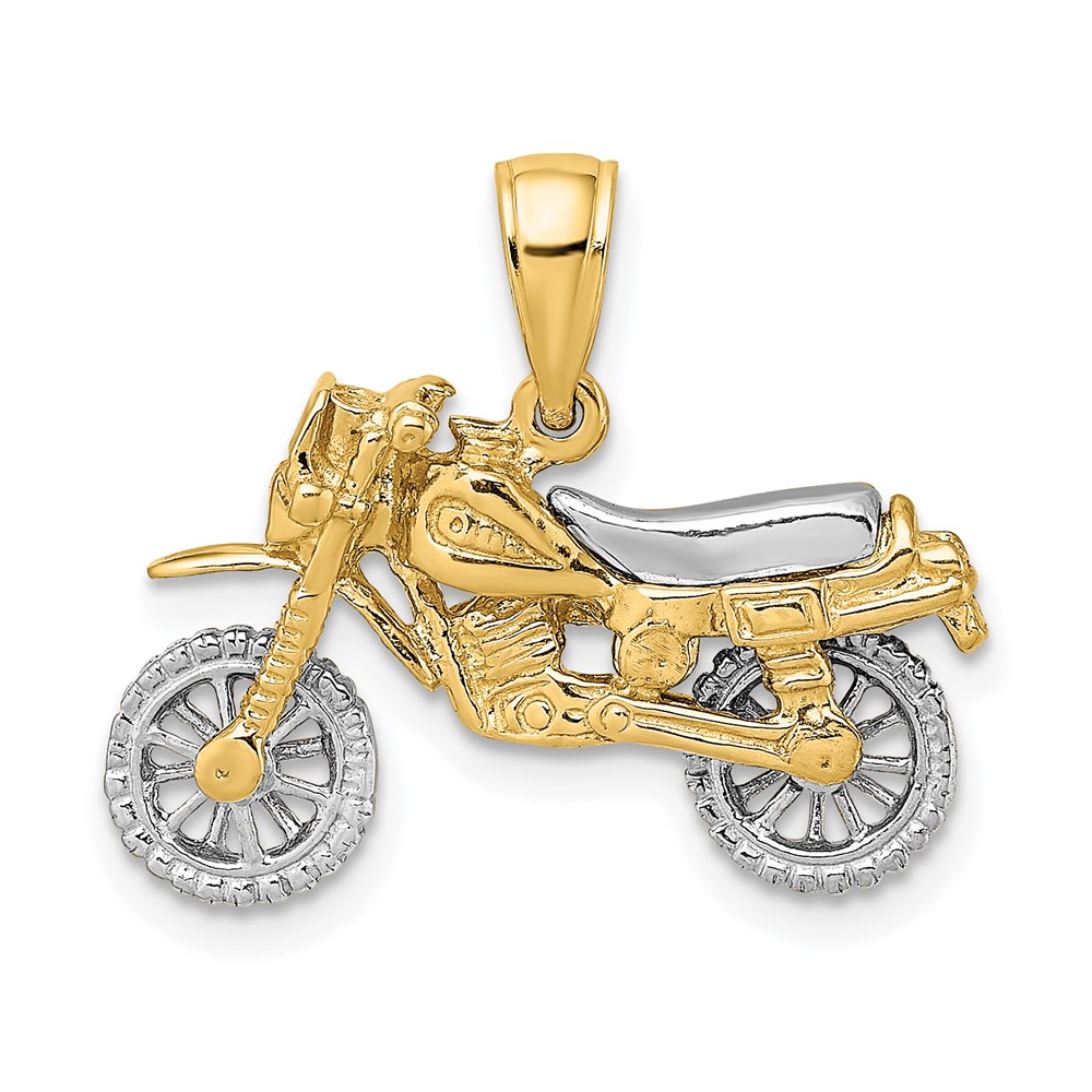 K9163.jpg 14k Two-tone 3-D Dirt Bike Motorcycle with Moveable Wheels Charm - Image 1