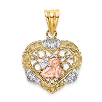 14K Two-tone with White Rhodium Angel In Heart Charm