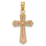 14K Two-tone Beaded Trim Cross Charm - Image 4
