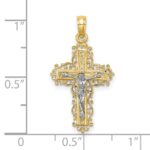 14K and White Rhodium Textured Lace Trim Crucifix Charm - Image 3