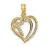 14K with White Rhodium Cross In Heart Charm - Image 4