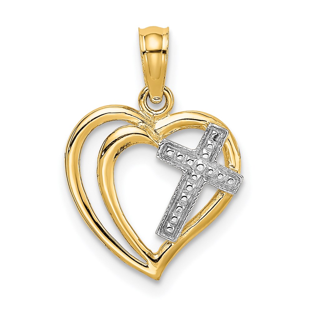 K9181.jpg 14K with White Rhodium Cross In Heart Charm - Image 1