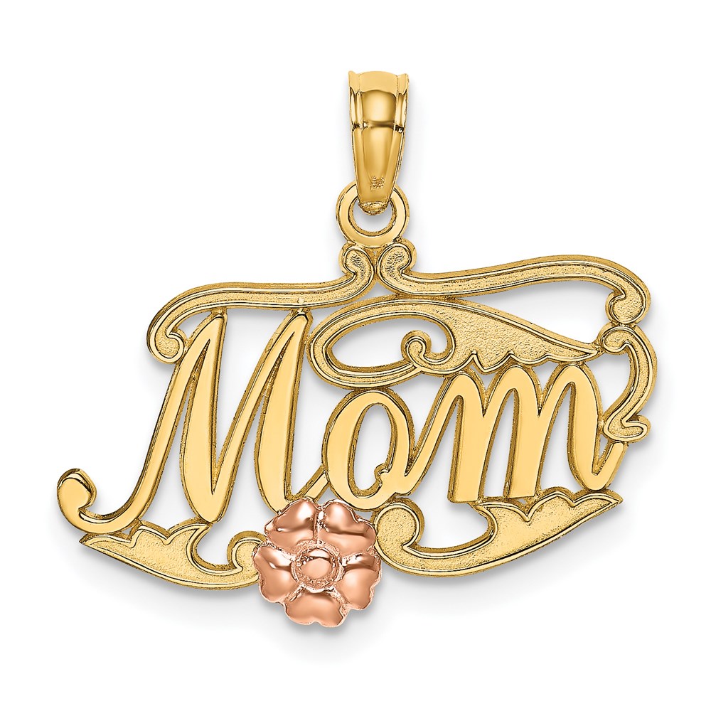 K9186.jpg 14k Two-Tone MOM Script with Flower Charm - Image 1