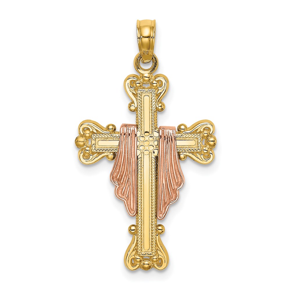 K9195.jpg 14k Two-Tone Cross with Drape Charm - Image 1